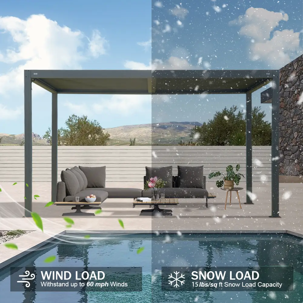 Domi Patio Aluminum Louvered Pergola - Gray - Image 17