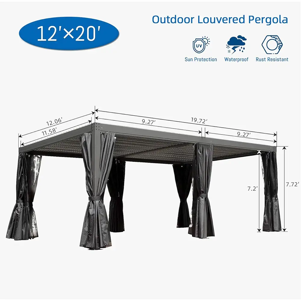Domi Patio Aluminum Louvered Pergola - Gray - Image 20