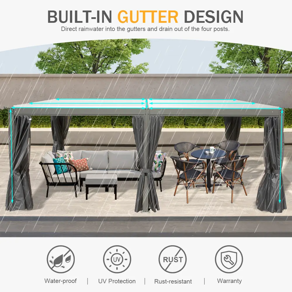 Domi Patio Aluminum Louvered Pergola - Gray - Image 21