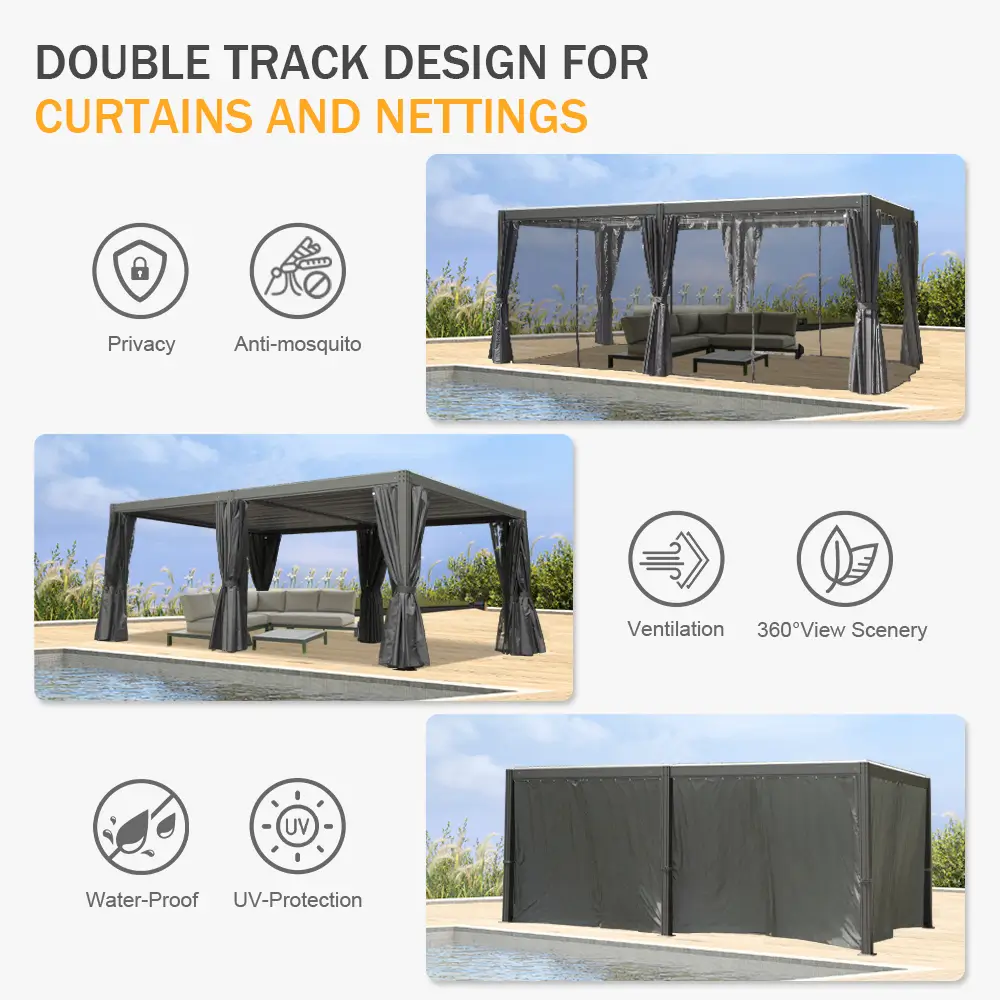 Domi Patio Aluminum Louvered Pergola - Gray - Image 23