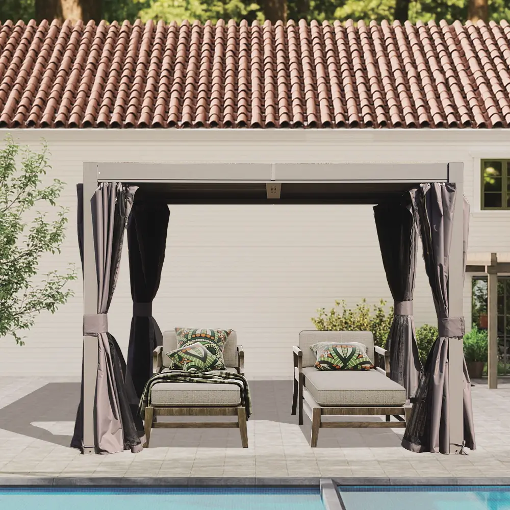 Domi Patio Aluminum Louvered Pergola - Gray - Image 25