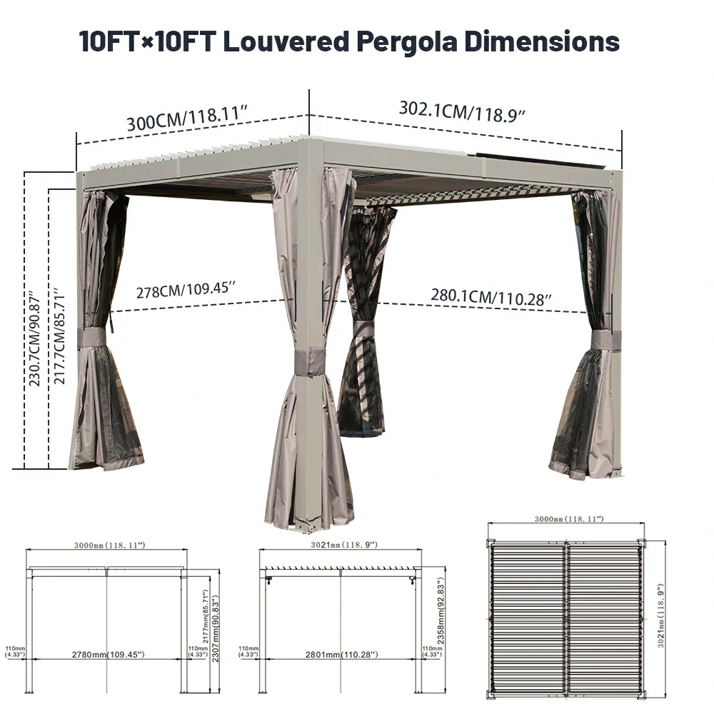 Domi Patio Aluminum Louvered Pergola - Gray - Image 26