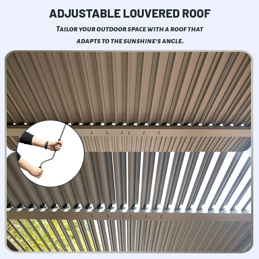 Domi Patio Aluminum Louvered Pergola - Gray - Image 27
