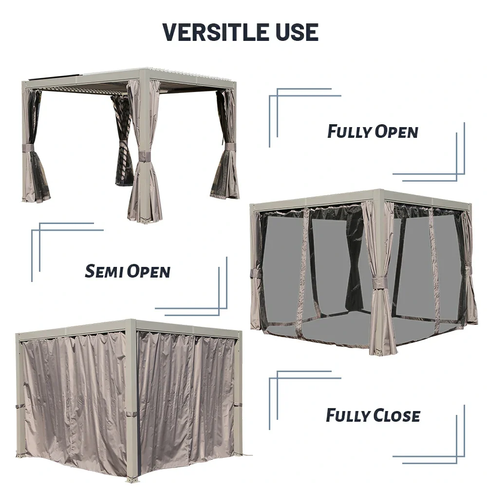 Domi Patio Aluminum Louvered Pergola - Gray - Image 30