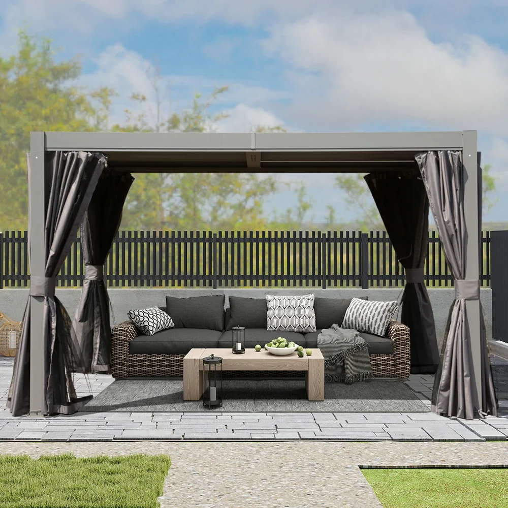 Domi Patio Aluminum Louvered Pergola - Gray - Image 31