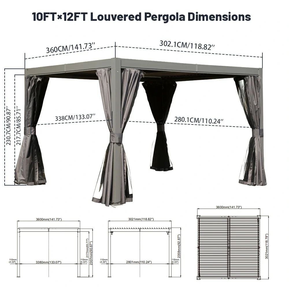 Domi Patio Aluminum Louvered Pergola - Gray - Image 32