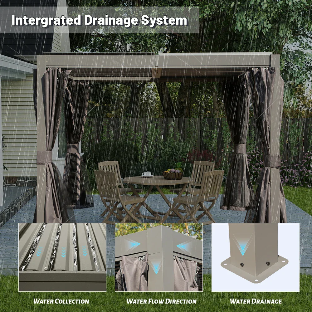 Domi Patio Aluminum Louvered Pergola - Gray - Image 34