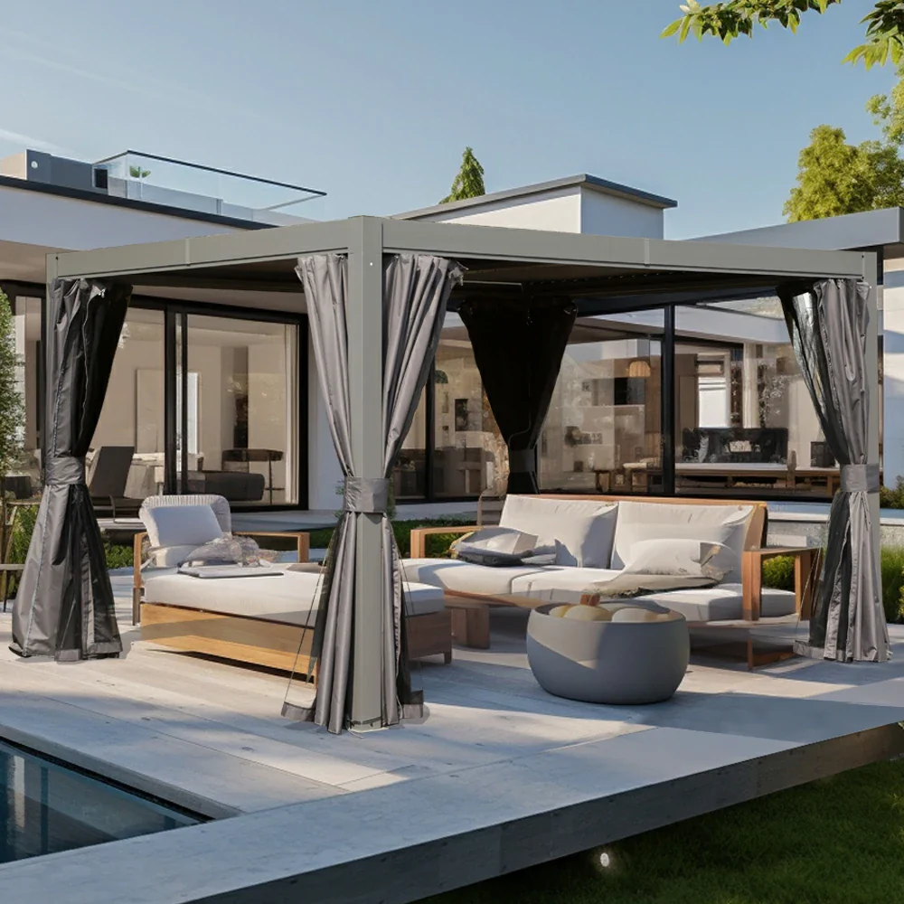 Domi Patio Aluminum Louvered Pergola - Gray - Image 37