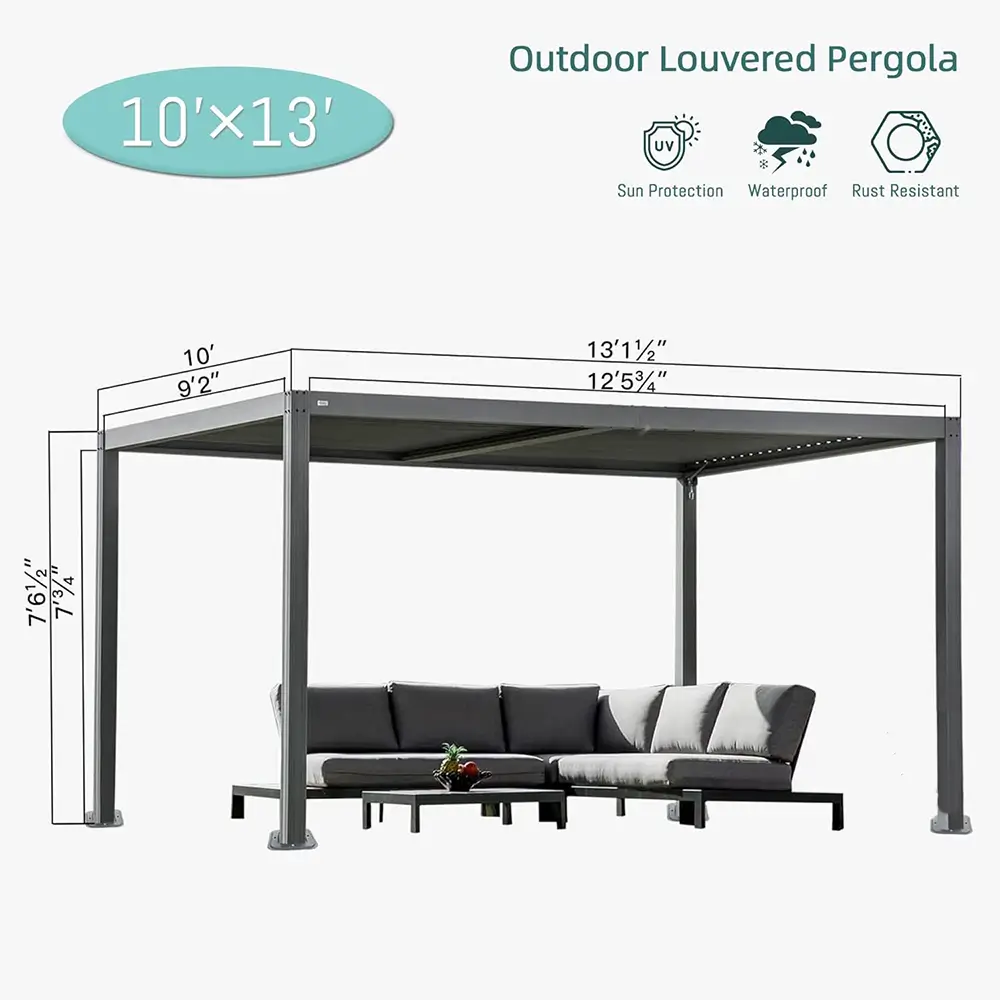 Domi Patio Aluminum Louvered Pergola - Gray - Image 4