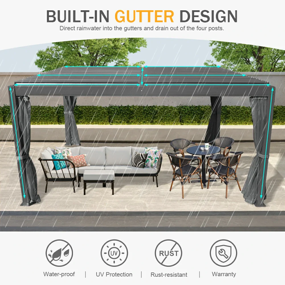 Domi Patio Aluminum Louvered Pergola - Gray - Image 5