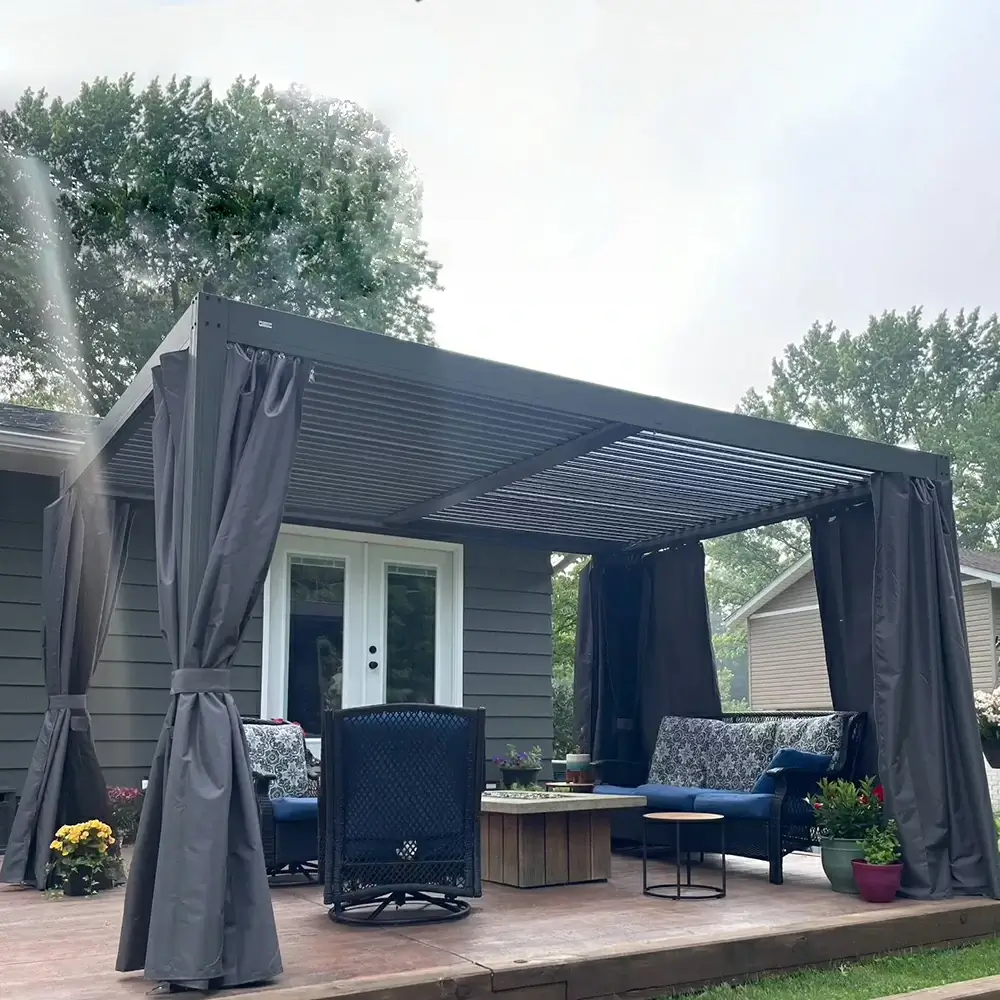 Domi Patio Aluminum Louvered Pergola - Gray - Image 9