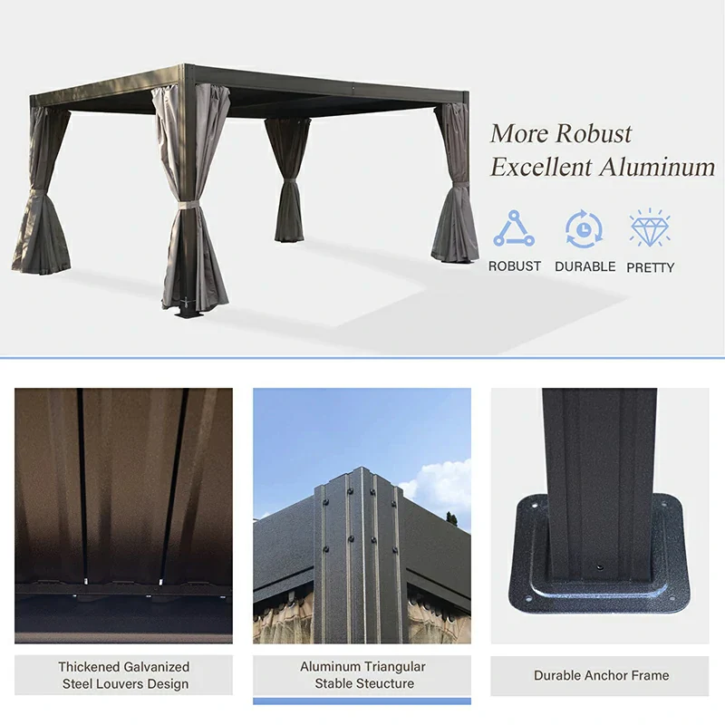 Louvered Pergola Brown with Galvanized Steel Roof - Image 12