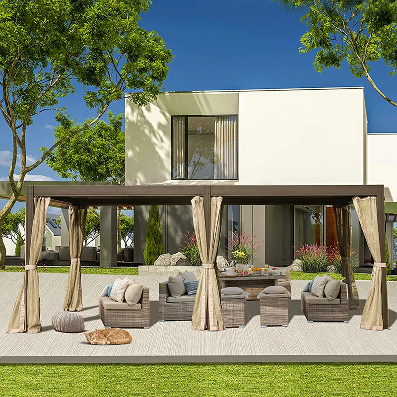 Louvered Pergola Brown with Galvanized Steel Roof - Image 16