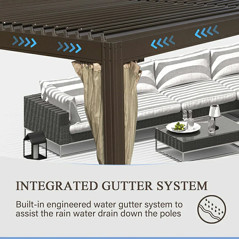 Louvered Pergola Brown with Galvanized Steel Roof - Image 18