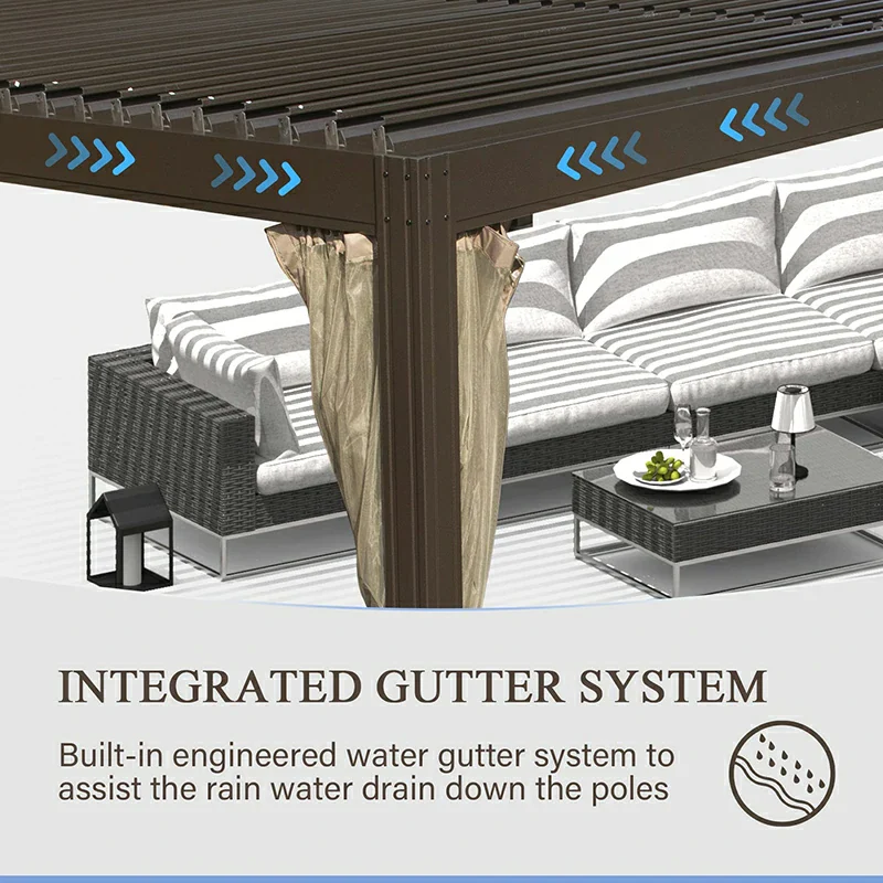 Louvered Pergola Brown with Galvanized Steel Roof - Image 4