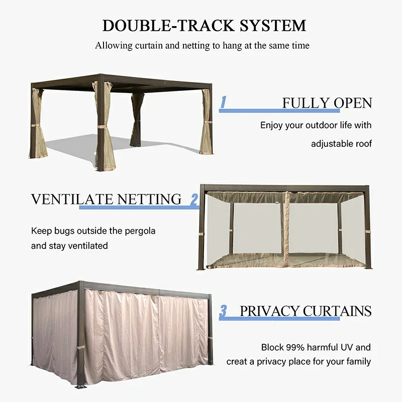 Louvered Pergola Brown with Galvanized Steel Roof - Image 6