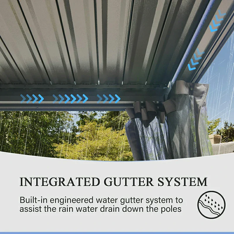 Louvered Pergola Gray with Galvanized Steel Roof - Image 11