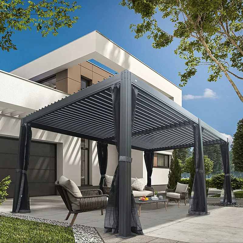 Louvered Pergola Gray with Galvanized Steel Roof - Image 15