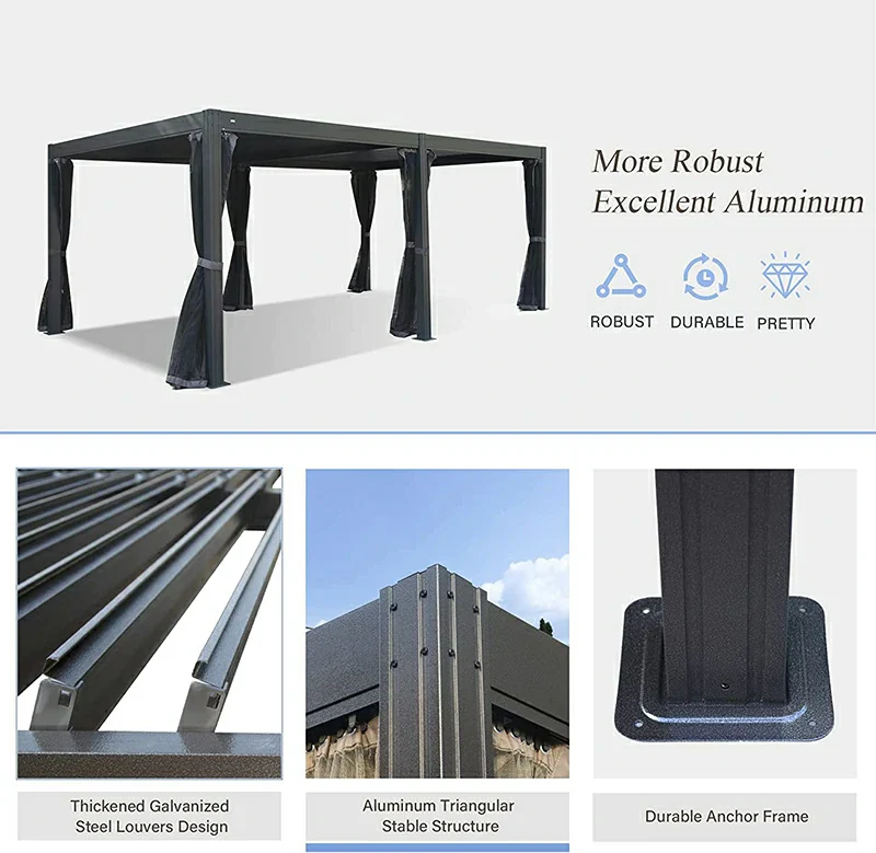 Louvered Pergola Gray with Galvanized Steel Roof - Image 18