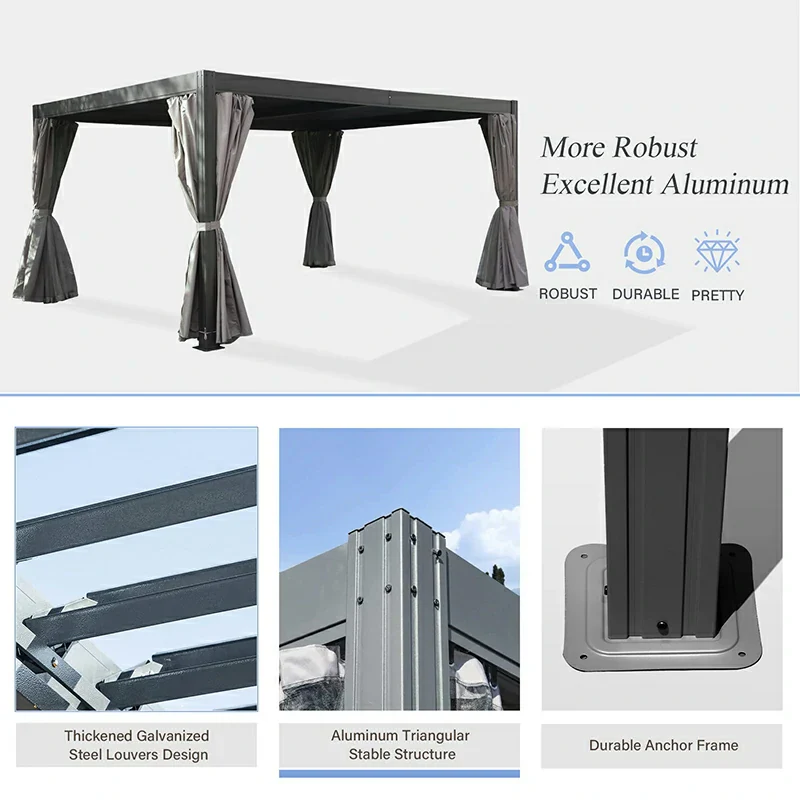 Louvered Pergola Gray with Galvanized Steel Roof - Image 4