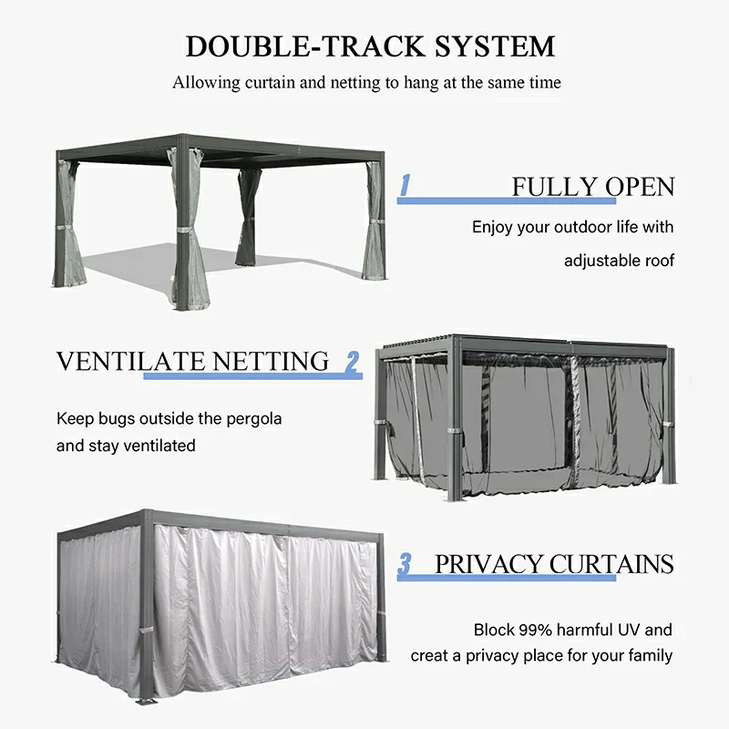 Louvered Pergola Gray with Galvanized Steel Roof - Image 5