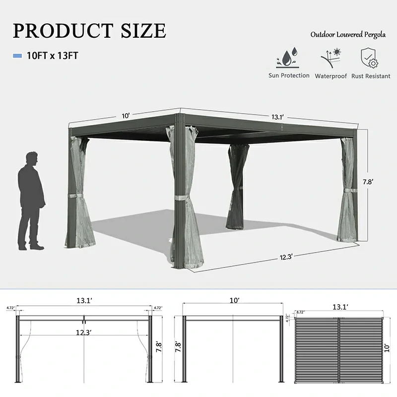 Louvered Pergola Gray with Galvanized Steel Roof - Image 6