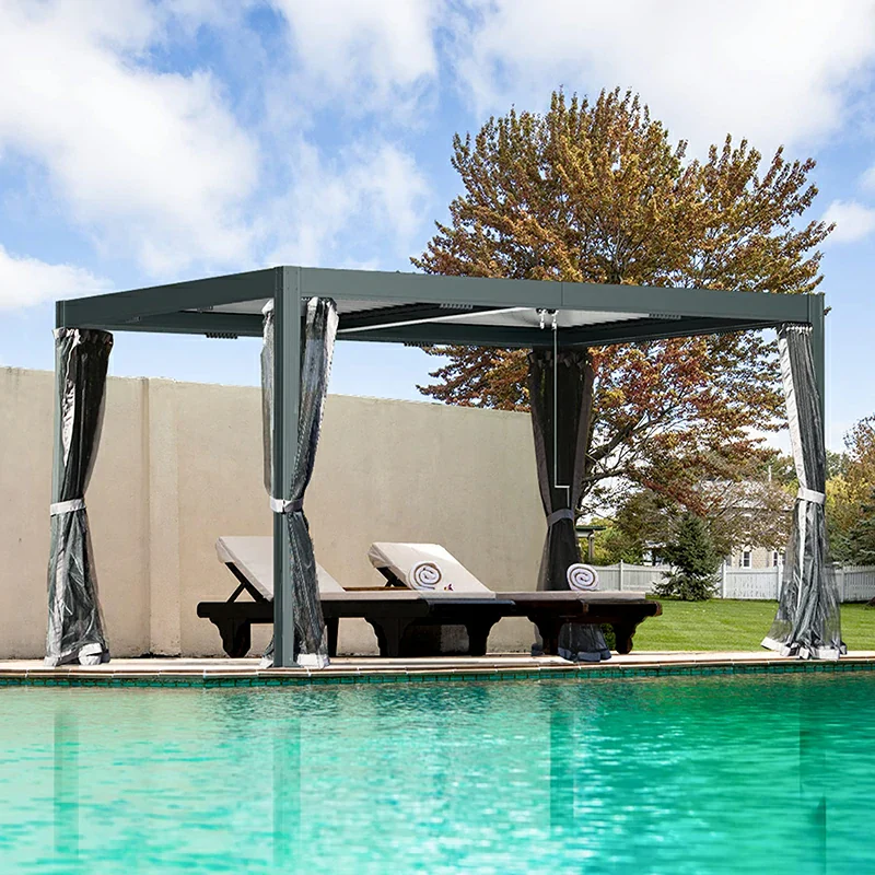 Louvered Pergola Gray with Galvanized Steel Roof - Image 7