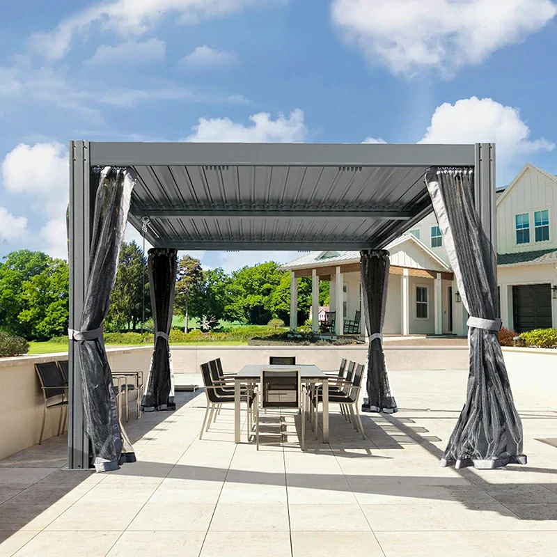 Louvered Pergola Gray with Galvanized Steel Roof - Image 8