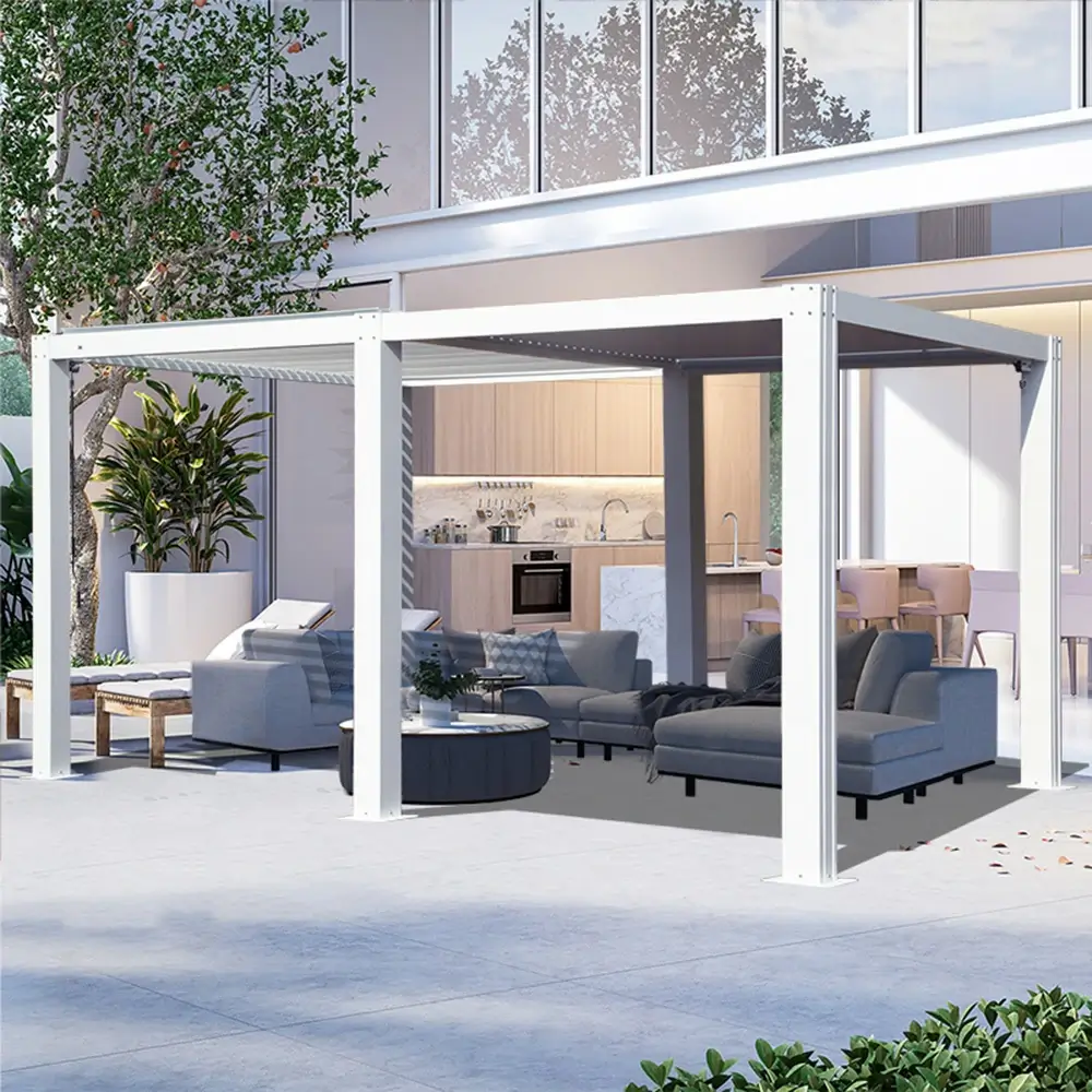 Louvered Pergola White W/O Curtain & Netting - Image 15