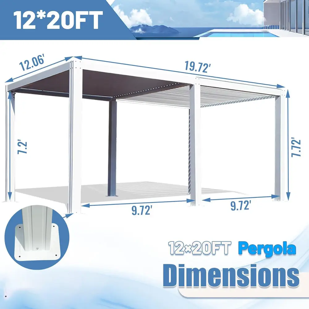 Louvered Pergola White W/O Curtain & Netting - Image 17