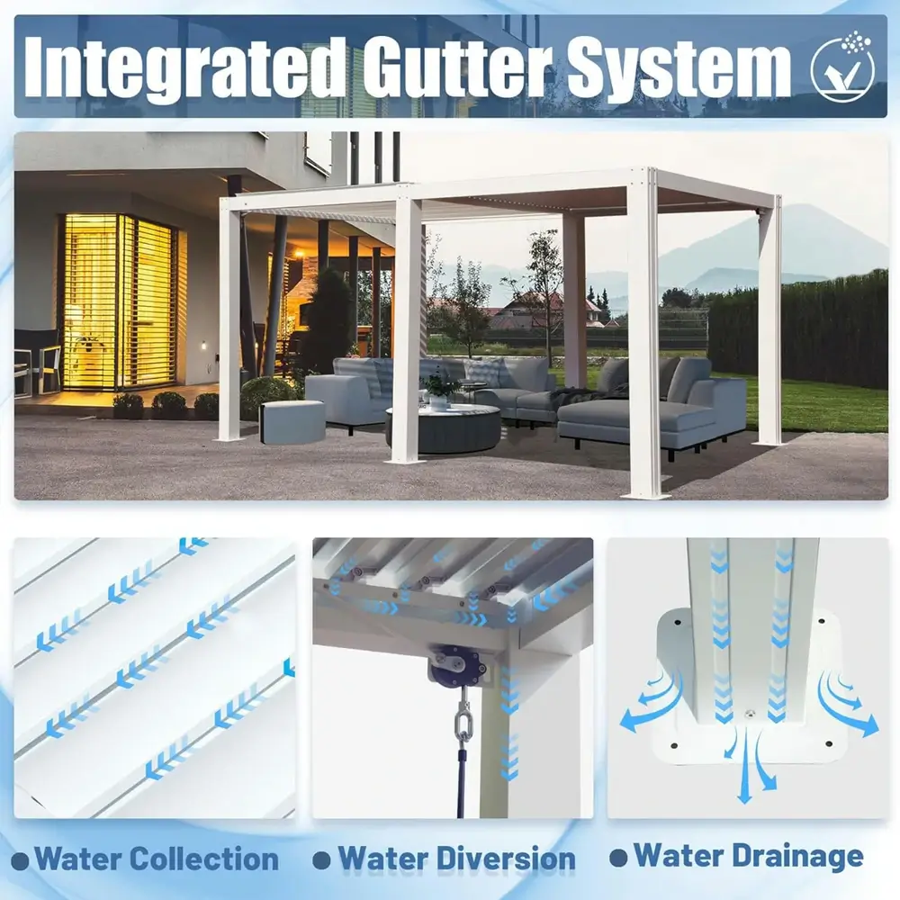 Louvered Pergola White W/O Curtain & Netting - Image 20