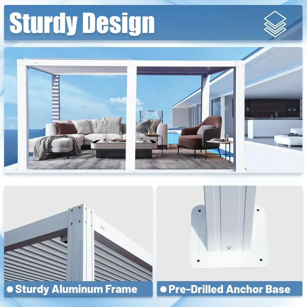 Louvered Pergola White W/O Curtain & Netting - Image 21