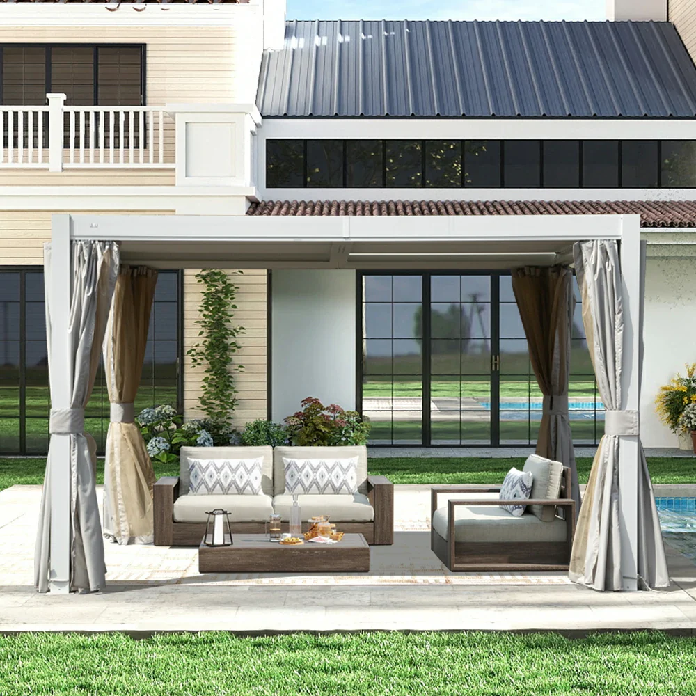 Louvered Pergola White W/O Curtain & Netting - Image 23