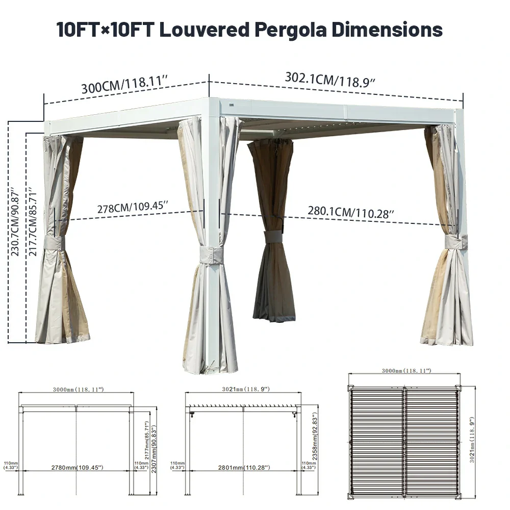 Louvered Pergola White W/O Curtain & Netting - Image 24