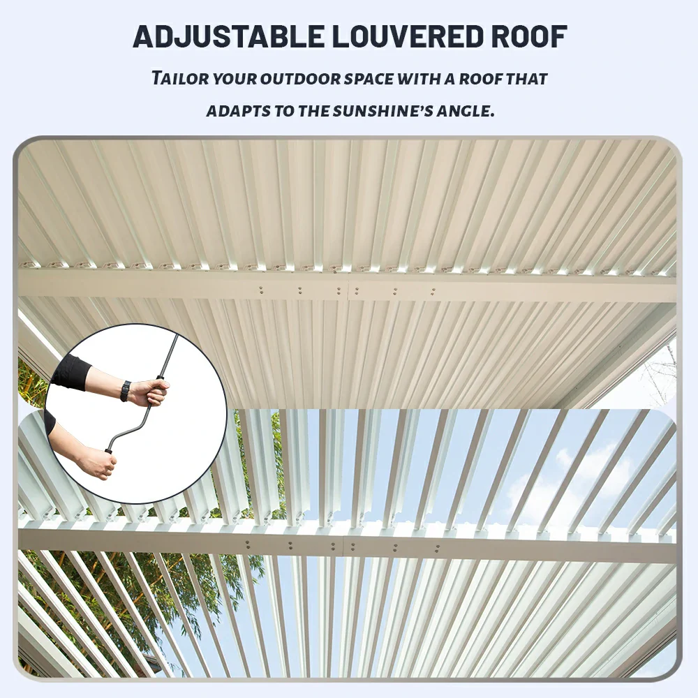 Louvered Pergola White W/O Curtain & Netting - Image 25