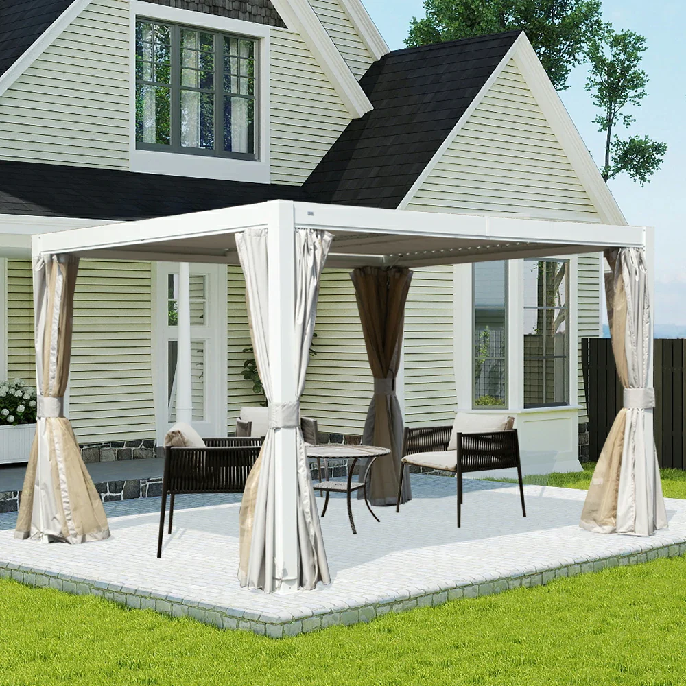Louvered Pergola White W/O Curtain & Netting - Image 29