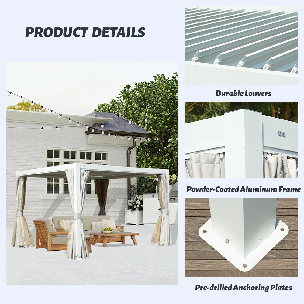 Louvered Pergola White W/O Curtain & Netting - Image 33
