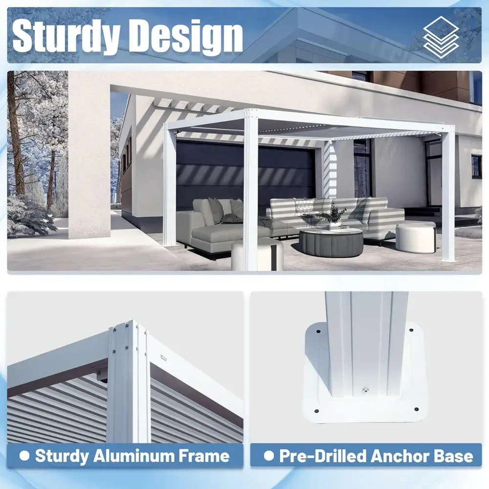 Louvered Pergola White W/O Curtain & Netting - Image 6