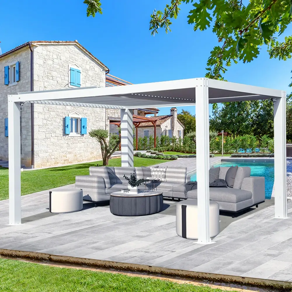 Louvered Pergola White W/O Curtain & Netting - Image 8