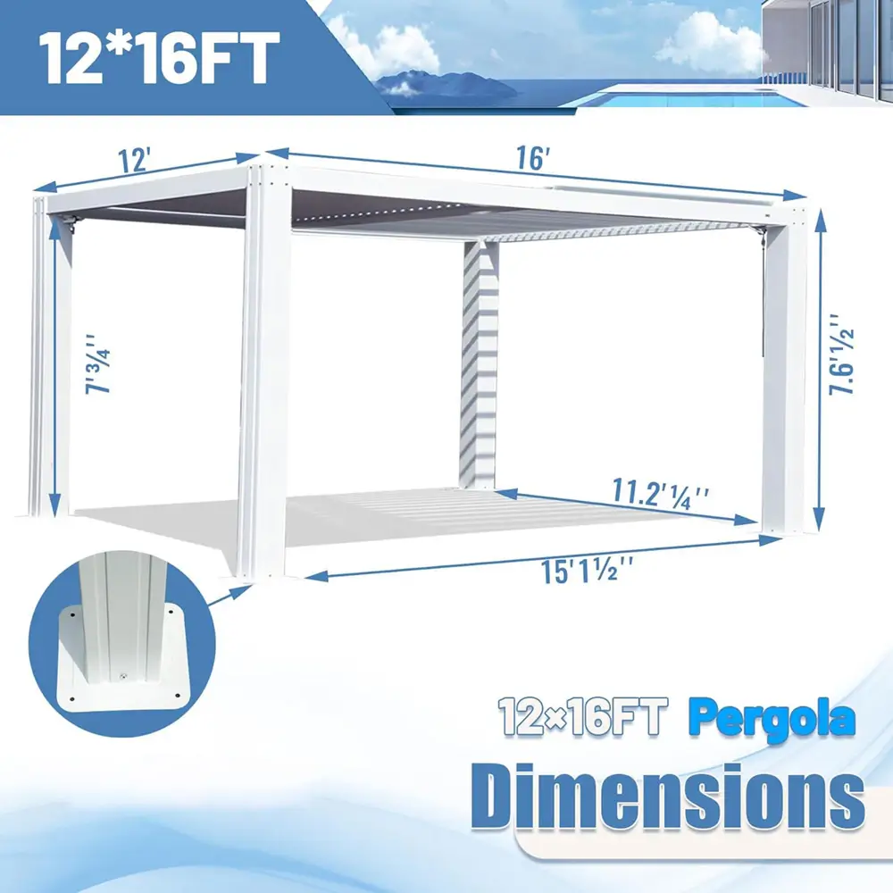 Louvered Pergola White W/O Curtain & Netting - Image 9