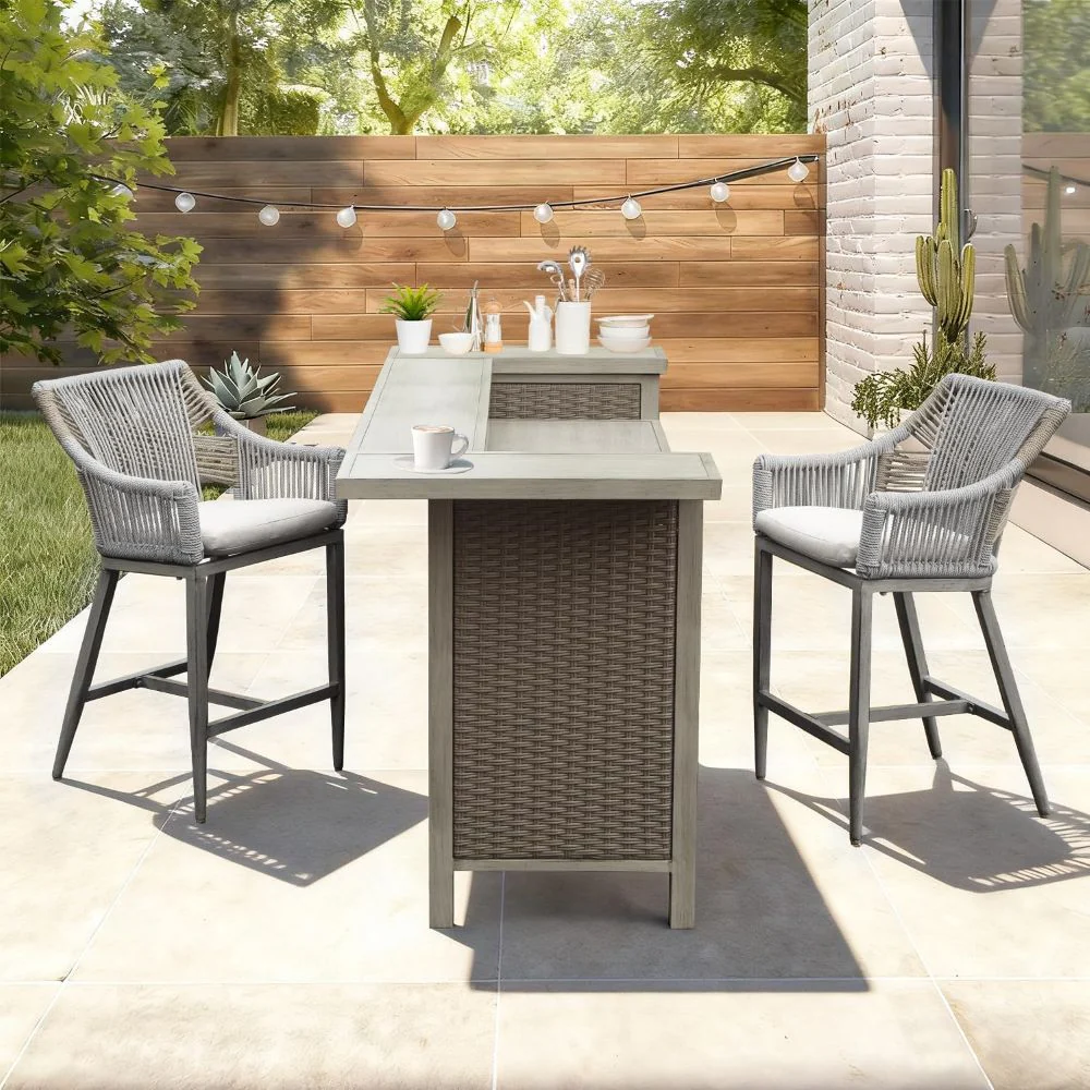 Modern Aluminum & Wicker Outdoor Bar Table - Gray - Image 10