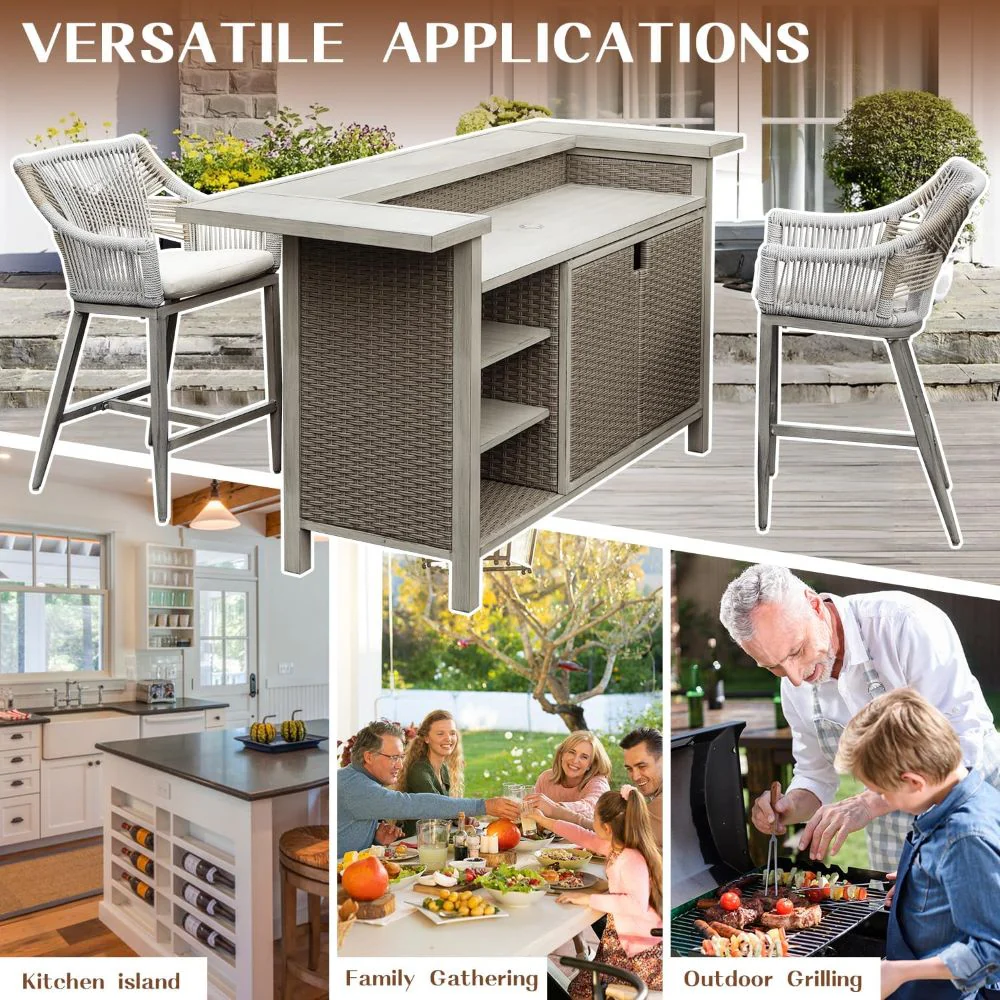 Modern Aluminum & Wicker Outdoor Bar Table - Gray - Image 13