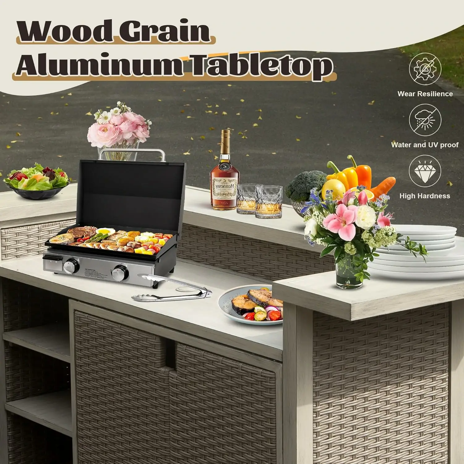 Modern Aluminum & Wicker Outdoor Bar Table - Gray - Image 3