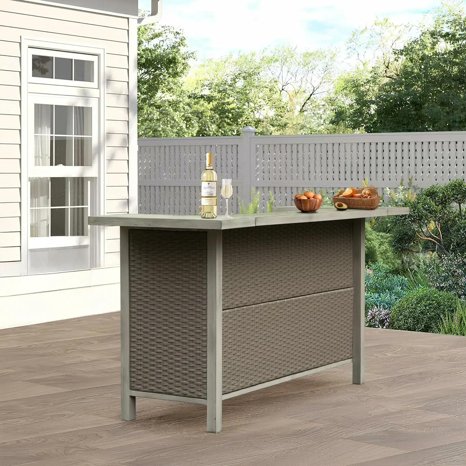 Modern Aluminum & Wicker Outdoor Bar Table - Gray - Image 6