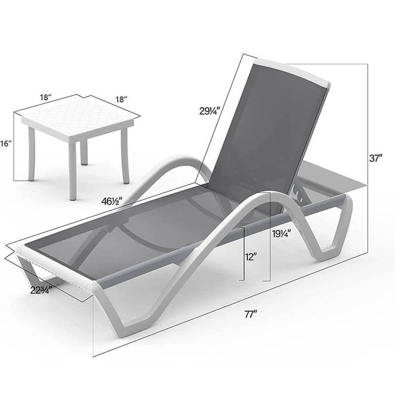 Patio Chaise Lounge Set of 3 with Arm (2 Chairs + 1 Table) - Image 12