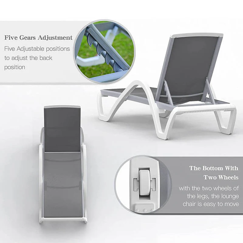 Patio Chaise Lounge Set of 3 with Arm (2 Chairs + 1 Table) - Image 13