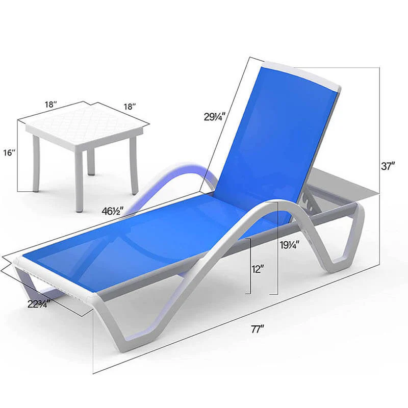 Patio Chaise Lounge Set of 3 with Arm (2 Chairs + 1 Table) - Image 4