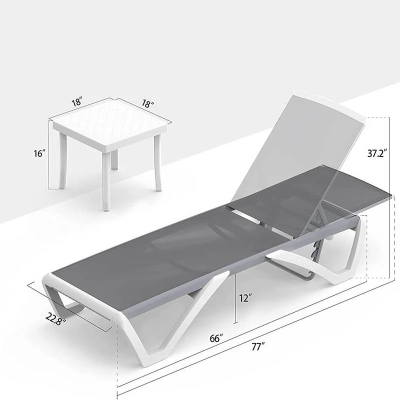 Patio Chaise Lounge Sunbathing Chair Set of 3 (2 Chairs + 1 Table) - Image 14