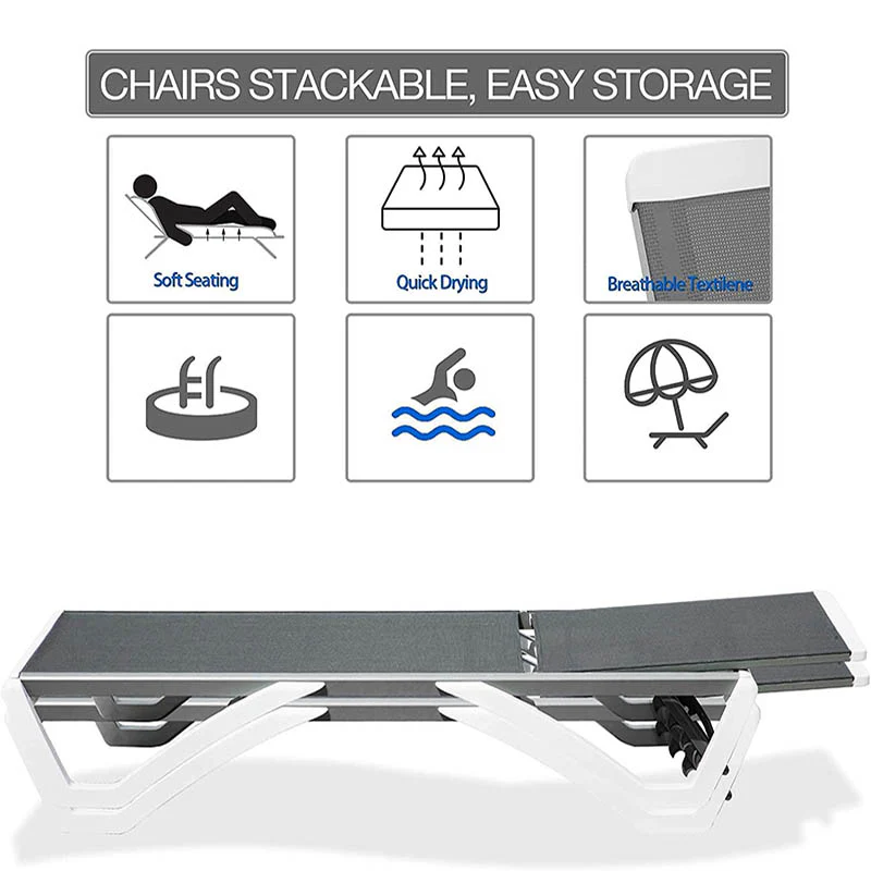 Patio Chaise Lounge Sunbathing Chair Set of 3 (2 Chairs + 1 Table) - Image 16