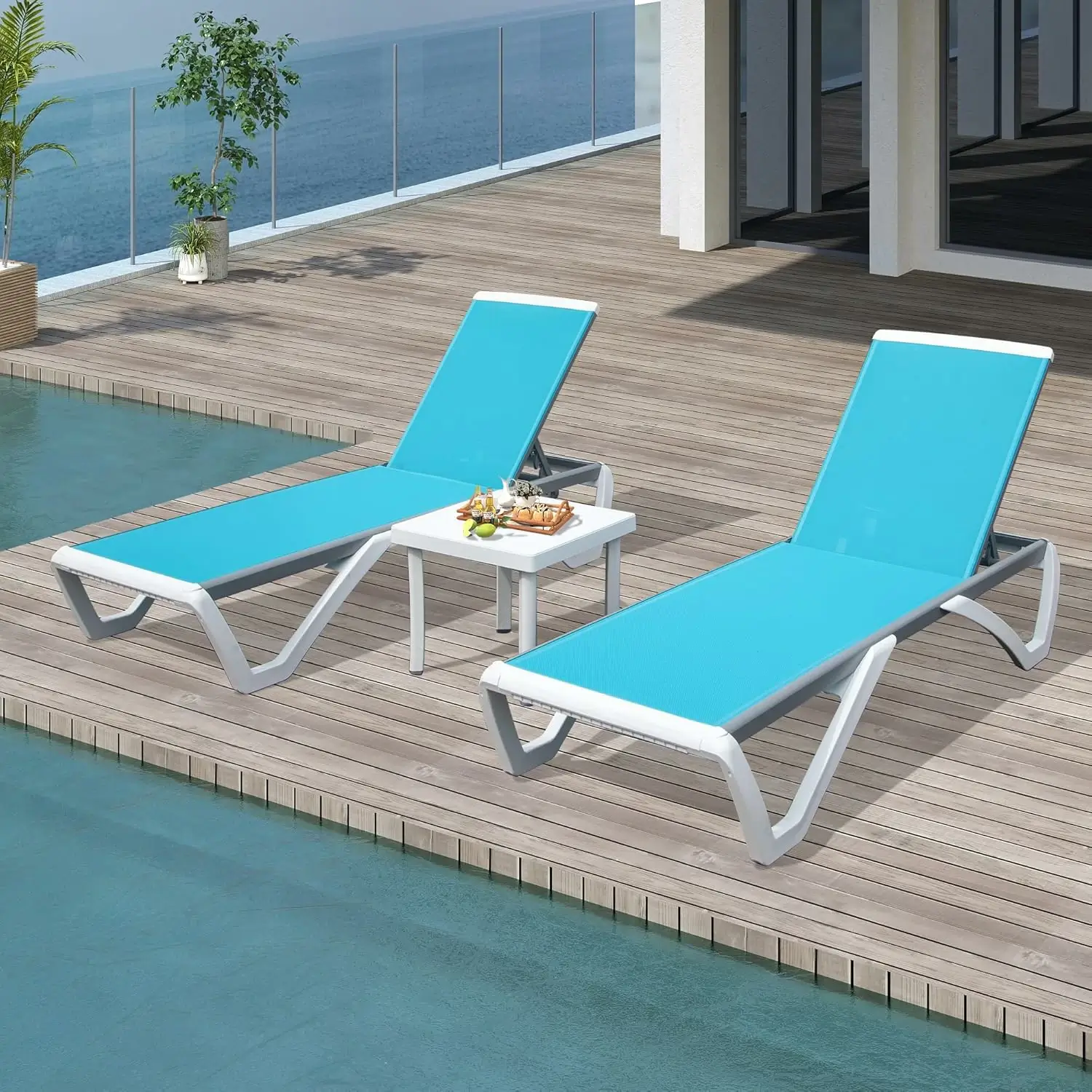Patio Chaise Lounge Sunbathing Chair Set of 3 (2 Chairs + 1 Table) - Image 31
